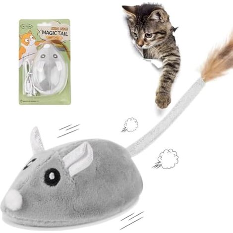 Souris jouet électrique pour chat avec capteur intelligent, queue en plume, rechargeable USB, pour attraper les souris intérieur et extérieur (1/5)