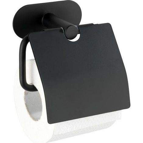 Dérouleur papier WC avec couvercle Orea en acier inox - Noir