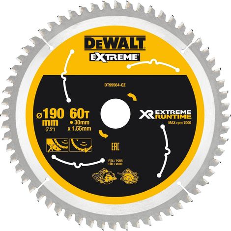 Lames de Scie Circulaire Portative 60 Dents XR EXTREME RUNTIME 190mm x 30mm DT99564-QZ (1/5)
