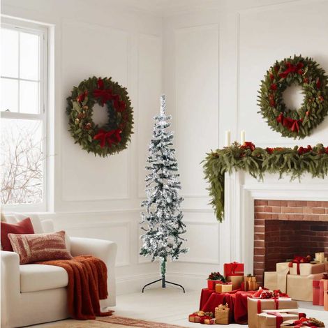 vidaXL Albero Natale Artificiale Sottile a Metà Neve Fioccata 150