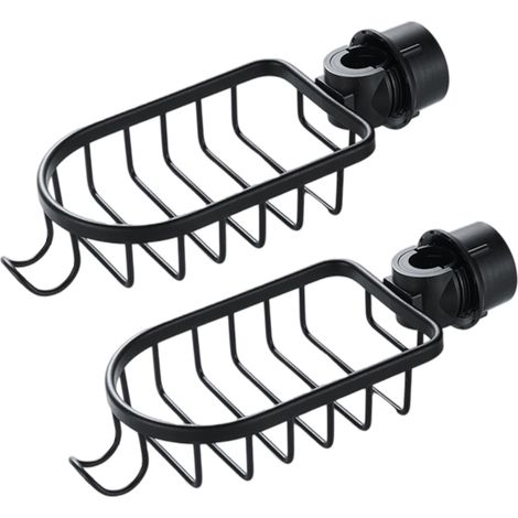 Etagère et rangement de douche-Lot de 2 Étagère Douche Sans Percage Inox, Étagère Salle de Bain Télescopique Inoxydable, Tablette Support Douche, Porte Savon Barre Douche, noire