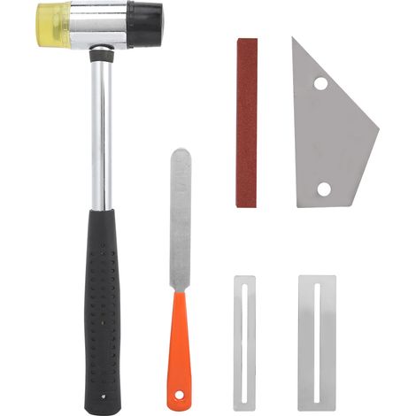 R510 - Kit de 6 outils pour guitare : marteau à frettes, lime à frettes, lisse-touche, meule et règle
