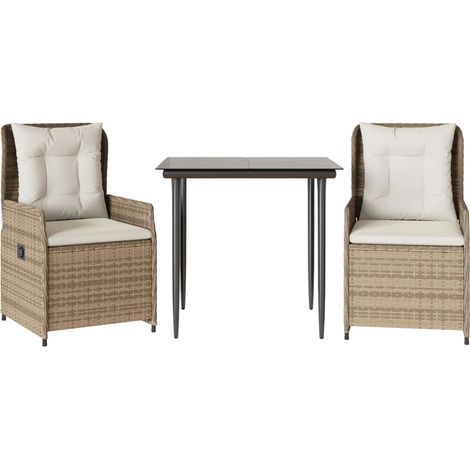 Ensemble à manger de jardin et coussins 3 pcs，Salon de jardin Beige poly rotin CFW54663 (1/5)
