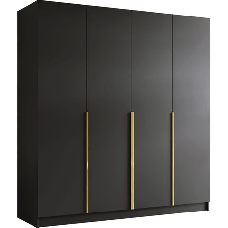 Mobilier1 – Armoire Closico 192 – Noir et doré – 215x200x58cm – 2 portes avec charnières – Mécanisme de fermeture silencieuse – Fabriqué en Union Européenne