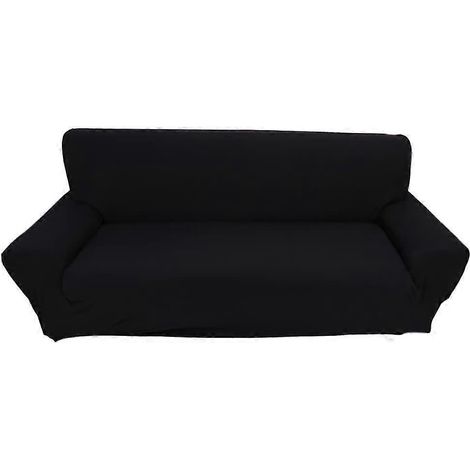 Housse de canapé 3 places en tissu élastique uni, housse souple, protection pour canapé, décoration intérieure 190-230 cm (couleur : noir) (1/5)
