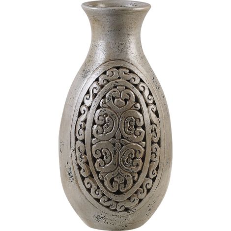 Jarrón decorativo alto de terracota gris 51 cm florero de suelo pintado a mano de inspiración griega Megara
