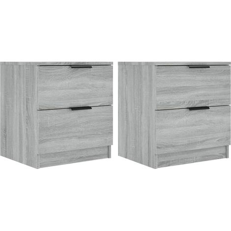 Juego de 2 mesitas de noche de 45 x 39 x 50 cm con dos cajones en madera de ingeniería gris DEC035749