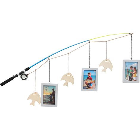 Cadre photo en forme de canne à pêche, décoration murale à suspendre pour fête des pères, anniversaire, Noël, chambre d'enfant, chambre de garçon, salle de bain, maison de mer (gris) (1/5)