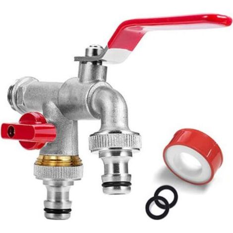 3/4" (20/27) Hochwertiger Doppelwasserhahn aus Messing, rost- und frostbeständig + 2 kostenlose Schlauchanschlüsse (1/3)