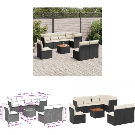 9-tlg. Garten-Sofagarnitur mit Kissen Schwarz Poly Rattan - Gartensorte - Outdoor Möbel - Gartenlounge - Lounge Set - Rattan Gartenmöbel - Home & Living (1/3)