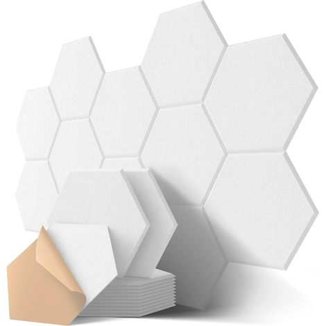 (30x26x09cm) Panneaux Acoustiques Hexagonal Auto-Adhésif, 12 Pack Mousse Acoustique Haute Densité pour la Décoration Mur/Porte/Plafond et le Traitement Acoustique, Insonorisation Phonique Mur