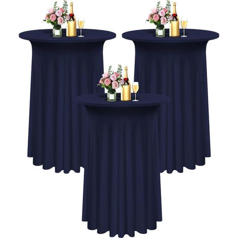 Lot de 3 nappes Spandex pour tables hautes 80x110cm Bleu Foncé