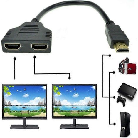 Câble adaptateur répartiteur HDMI 1 vers 2 mâles vers double femelle, réplicateur de signal pour deux moniteurs/téléviseurs