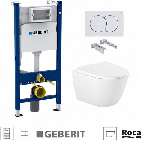 Pack WC Bastidor empotrado GEBERIT Duofix cisterna y pulsador Delta 01 blanco brillante con inodoro suspendido ROCA Ona 53 cm (1/4)