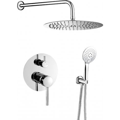 VALAZ Ducha empotrada monomando pared redonda cromada con maneta ancha Serie Cabriel - 20cm (1/3)