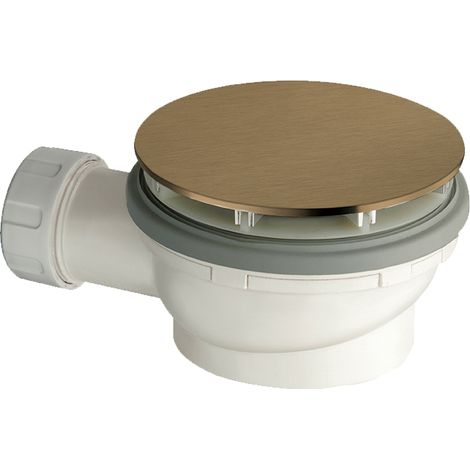 Cristina Ondyna – Bonde de douche Ø90 mm avec capot extra plat – Hauteur 64 mm – Sortie horizontale Ø40 mm – Or rose brossé (1/2)