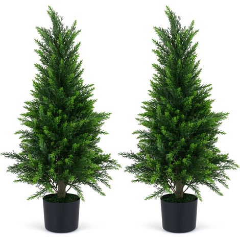 COSTWAY Set Di 2 Alberi Artificiali Pianta Finta Cedro Interno Esterno Vaso Topiaria Camera Da Letto Soggiorno Ufficio Cipresso Casa Sempreverde Decorazione F (1/5)