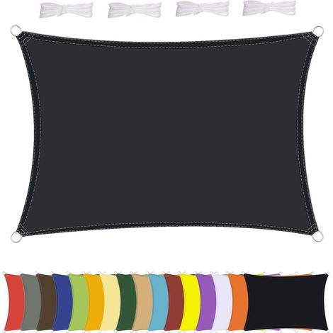 Voile d'ombrage rectangulaire imperméable en polyester de qualité supérieure - Nombreuses longueurs et largeurs au choix - Avec cordes de fixation - Rectangulaire - 2,5 x 3,4 m - Anthracite (1/5)