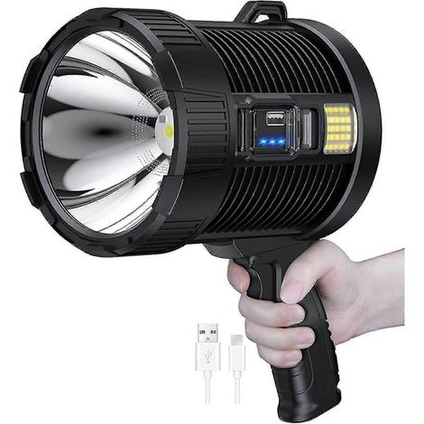 Projecteur rechargeable, lampe torche LED portable de 100 000 lumens, projecteur solaire d'extérieur ultra-performant. (1/5)