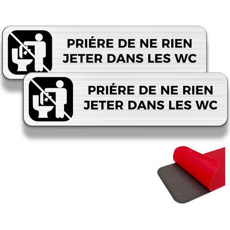 panneau d'avertissement toilettes, 2 étiquettes d'avertissement, 19×5 cm, intérieur/extérieur, panneau aluminium, avec autocollant adhésif(NE RIEN JETER DANS WC) (1/5)