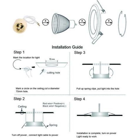 NALOOKAMIC Projecteurs Spot Encastrable MR16 Set, 10 Pièces Cadre De Montage En Noir métallisé Avec Douille Céramique MR16 Pour Lampes, Rond, Ø 75 mm Orientable A 35°, Pour Lampes A LED Ou Halogènes