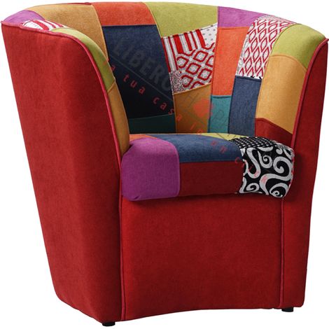 Poltrona da camera ufficio in tessuto BORDEAUX patchwork cucita a mano (1/5)