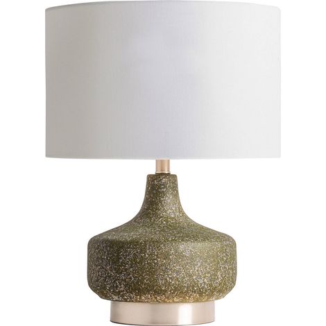 Lampe de table en céramique verte style contemporain élégante - Vert céramique avec abat-jour lin blanc (1/4)