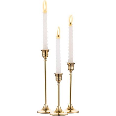 Lot de 3 bougeoirs coniques en laiton – Finition dorée naturelle – Décoration élégante (1/5)