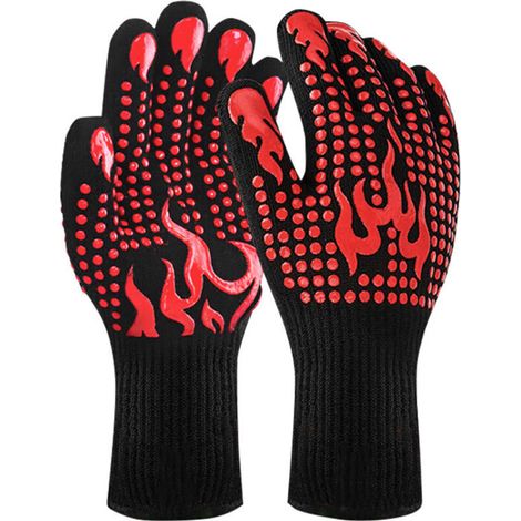 Barbecue Gloves – Heat and Splash Protection: 2 Practical Barbecue Oven Mitts with Anti-Slip Coating – Protective and Heat Resistant Gloves (1/4)