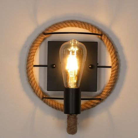 Applique Murale Industrielle Vintage, Lampe Murale Interieur Rétro Fer en Forme de Corde de Chanvre Lampe, Socle E27 Douille Applique pour Bars, Lofts, 26cm (sans Ampoule) (1/5)