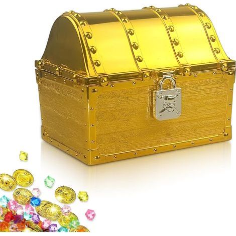 Coffre au trésor pour anniversaire d'enfant - Coffre au trésor doré - Serrure propre pour le rangement et la décoration (1/5)
