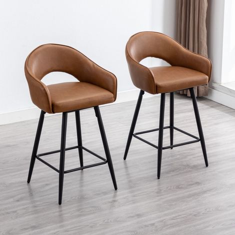 Wahson Tabouret de Bar en Cuir PU, Lot de 2 Tabouret Rotation de 360 Degré Chaise Bar de Pied en Métal avec Repose-Pieds pour Bar, Marron