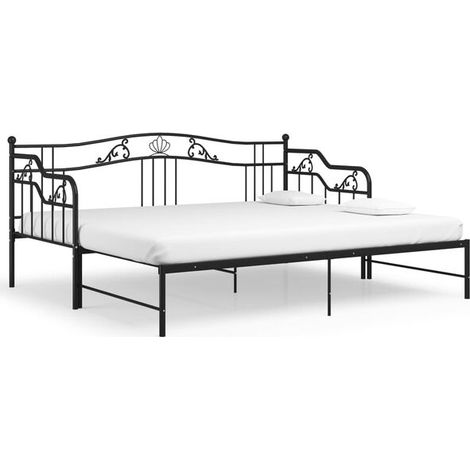 Cadre de canapé-lit extensible (matelas non inclus), métal noir, 90 x 200 cm (1/5)