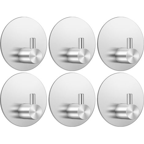 Crochet Adhesif Mural 6 Pièces, Porte Serviette Salle de Bain, Anti-Rouille, Acier inoxydable 304, Patere Patère pour Cuisine et Serviette, Rond Argenté Argent-6pcs -'Argent-6pcs (1/5)