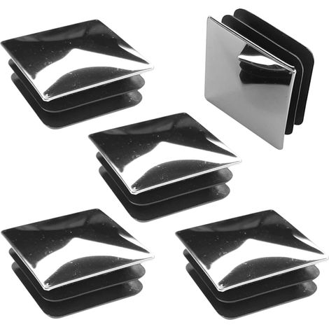 5x Bouchon de tube carré embout rentrant tuyau chromé brillant meuble pied capuchon, 25 x 25 mm (1/2)