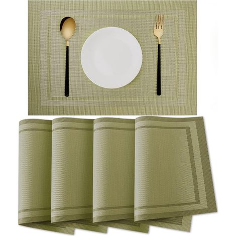 Sets de table lavables - lot de 4 - 30 x 45 cm - sets de table haut de gamme - résistants à la chaleur - antidérapants - verts (1/5)