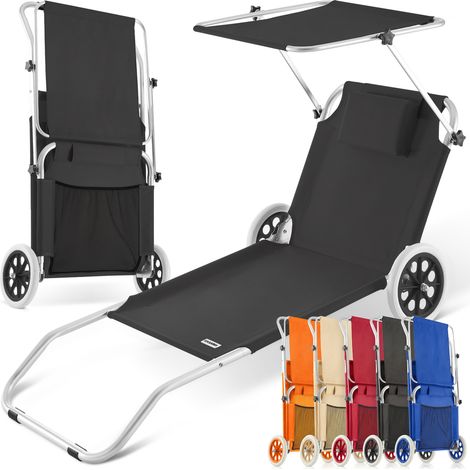 Sun Lounger Beach Aluminium Camping Recliner Patio Balcony Deck Chair Sun Shade Red (1/5)