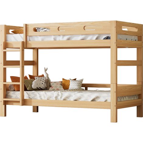 Lit superposé enfant ado 90x200 cm, séparable en 2 lits simples, cadre pin stable, montage facile, naturel, chambre enfant, matelas non inclus (1/5)