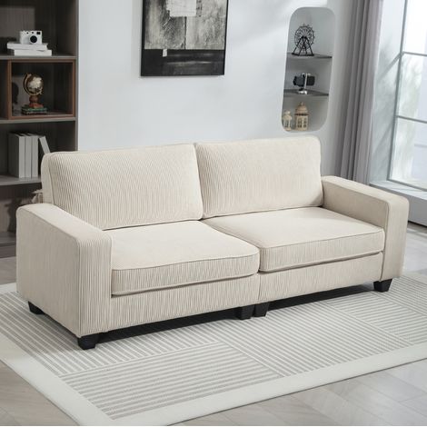 Sofá de 3 plazas 227/84/87 cm en blanco crema con tapizado acanalado y muelles (1/5)