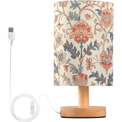 Rétro Vintage Fleur Beige End Table Lampes Night Stand Light pour (1/5)