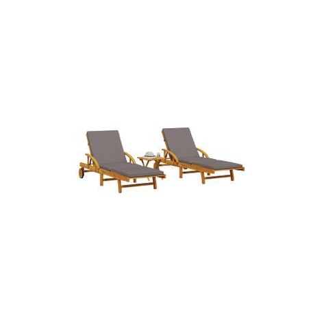 Chaises longues lot de 2 avec table bois massif d'acacia (1/5)