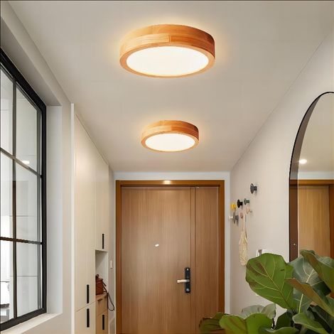 2x LED Indoor Ceiling Light 30x30x4.5cm Ceiling Lamp Rubberwood for Living Room Hallway Entrance - Warm Light 3000K (1/5)