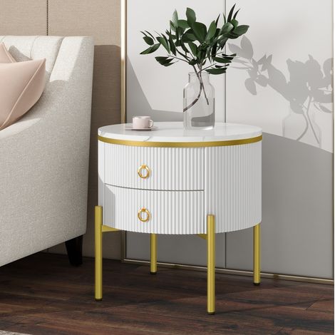 Mesa auxiliar 50x50x51 cm blanca de MDF con 2 cajones y patas ajustables (1/5)