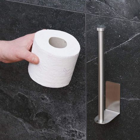 Porte rouleau de papier toilette autocollant avec rangement pour rouleau de rechange (1/5)