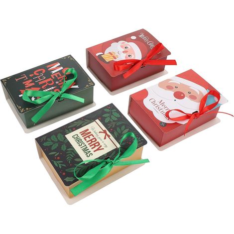 4pièces Lot de Boîtes Cadeau pour Bonbons Forme Noël Motifs Festifs Rouge Vert (1/5)