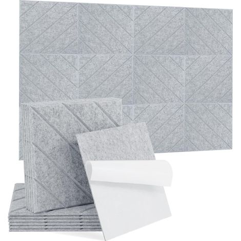 Panneaux acoustiques auto-adhésifs, paquet de 12, rembourrage insonorisant en Polyester 30 x 30 cm, panneaux muraux insonorisés haute densité, gris (1/5)
