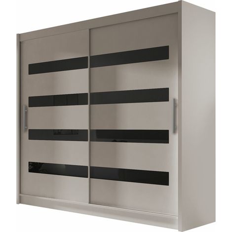 Armoire Closico 156, Cachemire + Noir, 215x180x58cm, Portes d'armoire: Coulissantes, Nombre d'étagères: 5 (1/4)