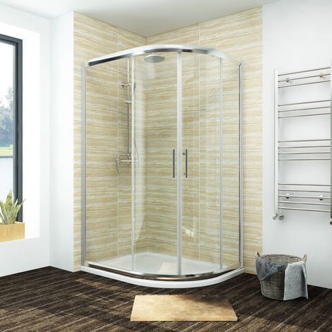ELEGANT 1000 x 800 mm Right Quadrant Shower Enclosure Sliding Glass Cubicle Door with Tray + Waste (1/4)