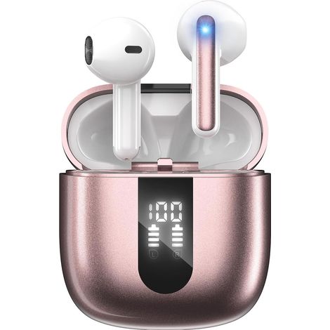 Wireless Bluetooth Headphones, Bluetooth 5.4 Wireless Earbuds, 6 Micro ENC Noise Cancelling, Powerful Bass, 60H Playback, IP5 Waterproof, Earpiece for Android (Rose Gold) (1/5)