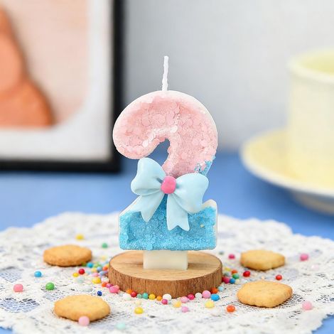 Bougie d'anniversaire 2 ans fille 7,2 x 4,2 cm, bougie d'anniversaire 2 avec nœud et paillettes, bougie chiffre pour gâteau, décoration de gâteau, décoration de gâteau 2ème anniversaire (1/5)